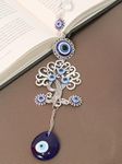 Tied Ribbons Decorative Tree Of Life Blue Evil Eye Wall Hanging For Home Entrance Door Car Office Nazar Battu Pendant Ornament Good Luck Charm And Prosperity Decoration Gift Items (25.4 Cm) - Metal