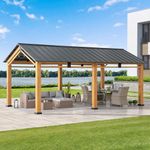Sunjoy Carport 11 ft. x 20 ft. Standard Wood Gazebo Heavy Duty Garage, Cedar Framed Gazebo Car Shelter with Metal Roof and Movable Ceiling Hook