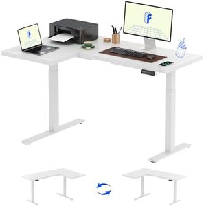 FLEXISPOT Pro Corner Desk Dual Motor L Shaped Computer Electric Standing Desk Sit Stand Up Desk Height Adjustable White Desk Home Office Table with Splice Board, 160x100cm