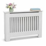 Oypla Medium White Wooden Slatted Grill Radiator Cover MDF Cabinet