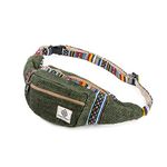 Freakmandu Unisex Hemp Fanny Pack - Freakmandu Eco-Friendly Boho Hippie Style Hemp Fanny Pack Blue Hip Waist Bag for Hiking Running Jogging