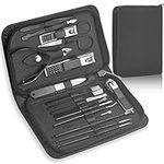 Manicure Pedicure Set -18pcs | Stainless Steel Professional Manicure Pedicure Kit Nail Clipper Set For Men Women | Nail Cutter Set Scissors Grooming Kit With Pu Leather Zip Case For Travel(Black)