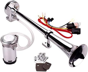 FARBIN 12V 150db Air Horn kit, Super Loud 18 Inches Chrome Zinc Single Trumpet Truck Horn, Train Horn with Compressor for Any 12V Vehicles