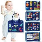 hahaland TOP 1 Montessori Busy Board for Toddlers 1 2 3 4 Years Old, Busy Book for Comprehensive Preschool Educational Playing, Baby Travel Toys for Plane Car, Birthday Gifts for Boys - Blue Dinosaur