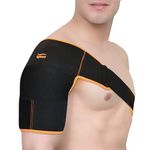 TYNOR Shoulder Support Double Lock (Neo), Neoprene Compression for Stability & Comfort | For Sports, Cricket, Tennis & Gym | Adjustable Shoulder Brace - Black & Orange, Universal Size, 1 Unit