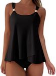 SUUKSESS Women Ruffle High Waisted Tankini Swimsuits Slimming Tummy Control Bathing Suits 2 Piece (Black, XL)