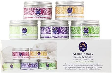 Absolute Aromas Coffret Cadeau de Sels de Epsom - 5 x 300 g de Sels de Bain De-Stress, Detox, Lavender, Mobility et Relaxation- Sulfate de Magnésium Infusé d'Huiles Essentielles 100% Pures