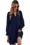 Les umes Women's V Neck Tunic Dress Casual Mini Dress Puff Long Sleeve Flare Dresses Blue16-18[Long Sleeve]