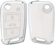 kwmobile Key Cover Compatible with VW Golf 7 MK7 3 Button Car Key - Car Key Fob Case Protector - White/Silver