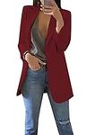 YMING Women Loose Fit Suit Lightweight Blazer Long Sleeve Cardigan Elegant Solid Color Blazer Wine Red L