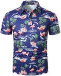 QUNERY Men's Polo Shirts Short Sleeve Casual Summer Print Polo Shirt Hawaiian Tropical Shirt Navy Blue (Flamingo) XL