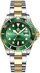 Fanmis Green Dial Rotatable Bezel Sapphire Glass Luminous Quartz Silver Gold Two Tone Watch