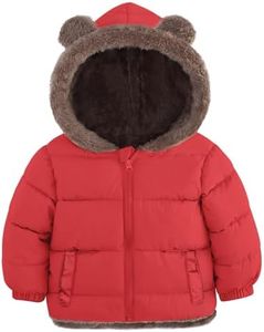 Enlifety 2t 3t Boys Girls Winter Coat for Kids 2-3 Years Cute Red Bear Hooded Fleece Jacket with Ears Thick Warm Comfy Zip Up Snowsuit Clothing