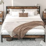 LIKIMIO California King Bed Frame wtih Headboard, Easy Assembly, Noise-Free, No Box Spring Needed, Heavy Strong Metal Support Frames, Vintage Brown