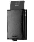 VULKIT Pop up Wallet, RFID Blocking Genuine Leather Credit Card Wallet with Banknote Compartment, ID Window & Coin Pocket (Black)