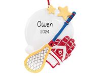 UniqXmas Personalized Lacrosse Christmas Ornament - Free Customization | La-Crosse Stick Glove & Ball with Stars for Xmas Tree | Unique Keepsake for LAX Player and Team Supporter - Custom Name & Year