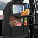 Oneyus Car Seat Organiser with Folding Table, Car Organiser Back Seat for Kids, Waterproof Car Storage for Keeping Car Tidy, Kick Protector, Tablet Storage Pockets (Black)