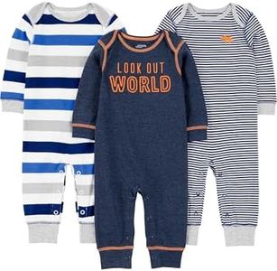 Simple Joys by Carter's Baby 3-pack Jumpsuits, grey, multi stripe, navy stripe, 3-6 Months