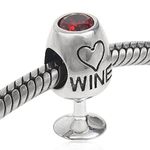 Red Wine Charm 925 Sterling Silver Grape Charm Wine Charm Glass Cup Charm for Pandora Bracelet (A)