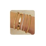 Finrezio Gold Bracelets for Women 14k Real Gold Bangle Cuff Bracelet Set Gold Plated Beaded Paperclip Cuban Chain Bracelet Cubic Zirconia Tennis Bracelet for Women Stack