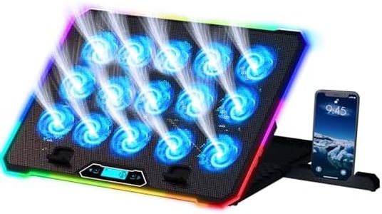 KLIM V15 Gaming Laptop Cooling Pad with 15 Fans + RGB Laptop Cooler + Adjustable Gaming Laptop Stand with Fan + Compatible up to 17 Inches + 2 USB Ports + Smartphone Holder + 5 Years Protection