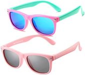 AZorb Kids Polarized Sunglasses TPEE Rubber Flexible Frame for Boys Girls Age 3-8, 100% UV Protection (Pink Green/Blue Mirror + ALL Pink/Grey)