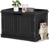 Cat Litter Box Enclosure, Litter Box Furniture Hidden, Wooden Cat Washroom, Cat Litter Box Cabinet, Indoor Cat House with Removable Divider, as Table Nightstand Storage Bench (Black)