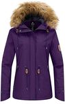 Wantdo Women's Winter Ski Jacket Outdoor Windproof Snow Sports Jacket Warm Fleece Coat Hooded Waterproof Windbreaker Jackets Dark Purple L