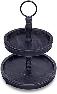 Hallops Wood 2 Tiered Tray | Rustic Farmhouse Decor | Rustic Serving Cake Stand | Galvanized Kitchen Table | Fall Decor | Food and Party Display(Black)