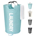 Maxsilan 90L Large Laundry Basket, Freestanding Tall Clothes Hamper, Collapsible Laundry Bag, Light Blue