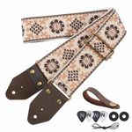 Nefelibata Guitar Strap,Jacquard Embroidery Cotton Guitar Straps with Crazy Horse Leather Ends for Bass, Electric & Acoustic, Best Gifts for Kids, Guitarists(Palm Flower Embroidery)