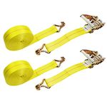 2 Pack 2" x27' Ratchet Strap Tie Down 10000lbs J Hook,Heavy Duty Tie-Down Ratcheting Cargo Truck Straps Wire Hook Ends, J-Hook Ratchet Strap TieDowns KJE