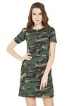 Wear Your Opinion Women's Army Camouflage Print Casual Long T-Shirt Dress(6XL, Green Camo)