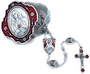 Catholic Rosary Beads with Metal Keepsake Gift Box Set (Sacred Heart of Mary-Red)