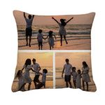 Getagift Personalised with Three Photos/Multi Photo Printed Collage Linen Throw Pillow/Cushion, Memorable Gift Ideas for Family, Friends, Birthday, Special Occasion. (Linen Cushion Cover, 3 Photos)