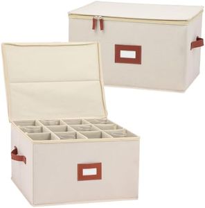 Daomaa Stemware Storage Containers 2 Pack, Wine Glass Storage Box with Dividers for 24 Glassware or Crystal, Moving Supplies, China Storage Containers, Hard Top, Sides and Stackable (Beige)