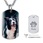 INBLUE Personalized Urn Necklace for Ashes Heart Paw Print Dog Tag Stainless Steel Pendant Engraving Photo, Pet Dog Cat Name Cremation Jewelry for Women Men with Angel Wings