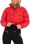 FindThy Women’s Winter Cropped Puffer Jacket Classic Long Sleeve Stand Collar Padded Down Coats(1062-Red-S-LB)