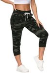 SPECIALMAGIC Women's Sweatpants Cropped Jogger French Terry Running Pants Lounge Loose Fit Drawstring Waist with Side Pockets Camouflage Army Green M
