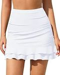 Holipick Swim Skirt for Women Tummy Control Bathing Suit Bottoms High Waisted Ruched Skirt Swimsuits with Built-in Brief, White, Medium