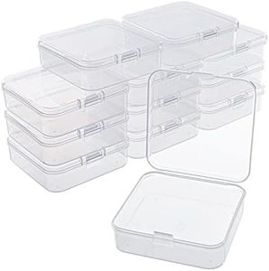 Belle Vous Pack de 12 Cajas Organizadoras con Tapa de Bisagra - Caja Almacenaje 6,3 cm x 6,3 x 1,6 cm - Mini Caja Transparente para Cápsulas, Abalorios, Joyas y Manualidades