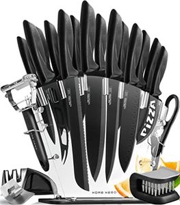 Home Hero Kitchen Knife Set with Sharpener - High Carbon Stainless Steel Knife Block Set with Ergonomic Handles (20 Pcs - Black)