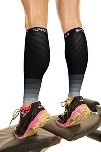 Compression Calf Sleeves Men & Women - Shin Splint Compression Sleeve 20-30mmhg, Best Footless Compression Socks for Achy Calf, Running, Nurses, Pregnancy, Post-Surgery Relief (1 Pair BLK-GRY L/XL)