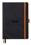 RHODIA 117762C - Soft Notebook Bullet Journal Goalbook Black - A5 - Small Squares - 240 pages - 90g Ivory Clairefontaine Paper - 2 Ribbons, Elastic Closure - Faux Leather Cover
