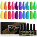 Shining She Neon Gel Nail Polish, 10 Colours Yellow Orange Pink Purple Blue Green Gel Polish Set Soak-Off UV/LED Lamp Nail Polish Gel for Women Nail Art Salon DIY Home, 8ML