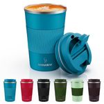 MOMSIV 12oz Travel Mug, Insulated Coffee Cup with Leakproof Lid, Vacuum Stainless Steel Double Walled Reusable Tumbler for Hot and Cold Water Coffee and Tea In Travel and Car (Blue - 380ml)