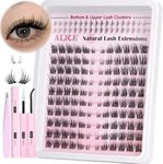 ALICE Wispy Lash Clusters Kit Natural Eyelash Clusters Kit 3D Cat Eye Eyelash Extensions Left&Right Individual Lashes CD Curl Fluffy Lash Extension with Bottom Lashes Bond and Seal Tweezers