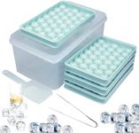 Round Ice Cube Tray with Lid & Bin Mini Circle Ice Cube Tray Making 132PCS Ice Ball Maker Mold for Freezer with Container Sphere Chilling Cocktail Whiskey Tea Coffee 4 Trays 1 ice Bucket & Scoop