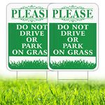 2 Pack Please Do Not Drive or Park on Grass Sign, 16" x 12" Double Sided No Parking on Grass Sign, Keep Off Grass Sign with Metal H-Stakes, Stay off Grass Signs for Yard