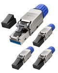 VCELINK RJ45 Connectors Tool Free, Cat7 Modular Plug, Gold Plated Cat7 Ethernet Cable Ends for 22-24 AWG Network Cable, Blue, 4 Pack